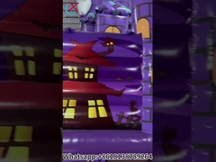 ปราสาทเป่าลมฟักทองฮาโลวีนเมืองแห่งความสนุก สีม่วง