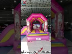 ดูโรงงานสาวเจ้าหญิงปราสาท Bouncy พองพร้อมสไลด์สาธิตปราสาท Bouncy สีชมพู